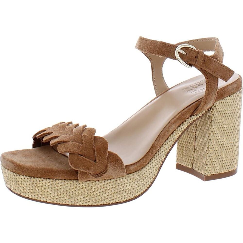 Naturalizer Womens Pandora Tan Suede Ankle Strap Open Toe Heels Shoes New